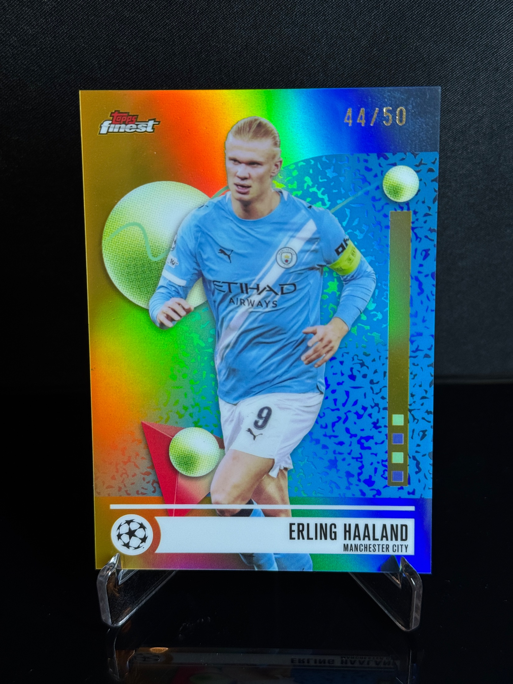 2025-26 Topps Finest UEFA Champions League Erling Haaland Gold Refractor front