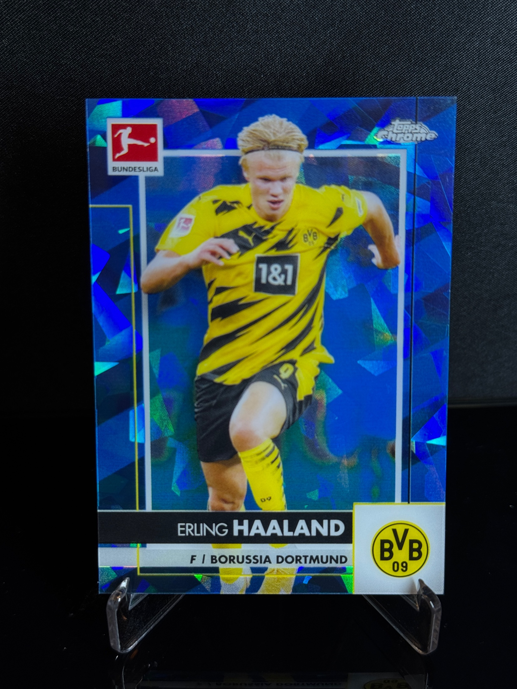 2020-21 Topps Chrome Bundesliga Erling Haaland Blue Refractor front