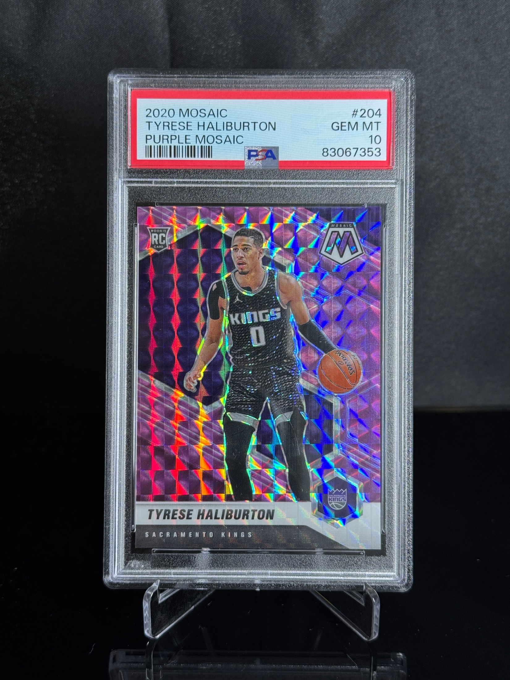 2020-21 Panini Mosaic Tyrese Haliburton Purple Mosaic RC front