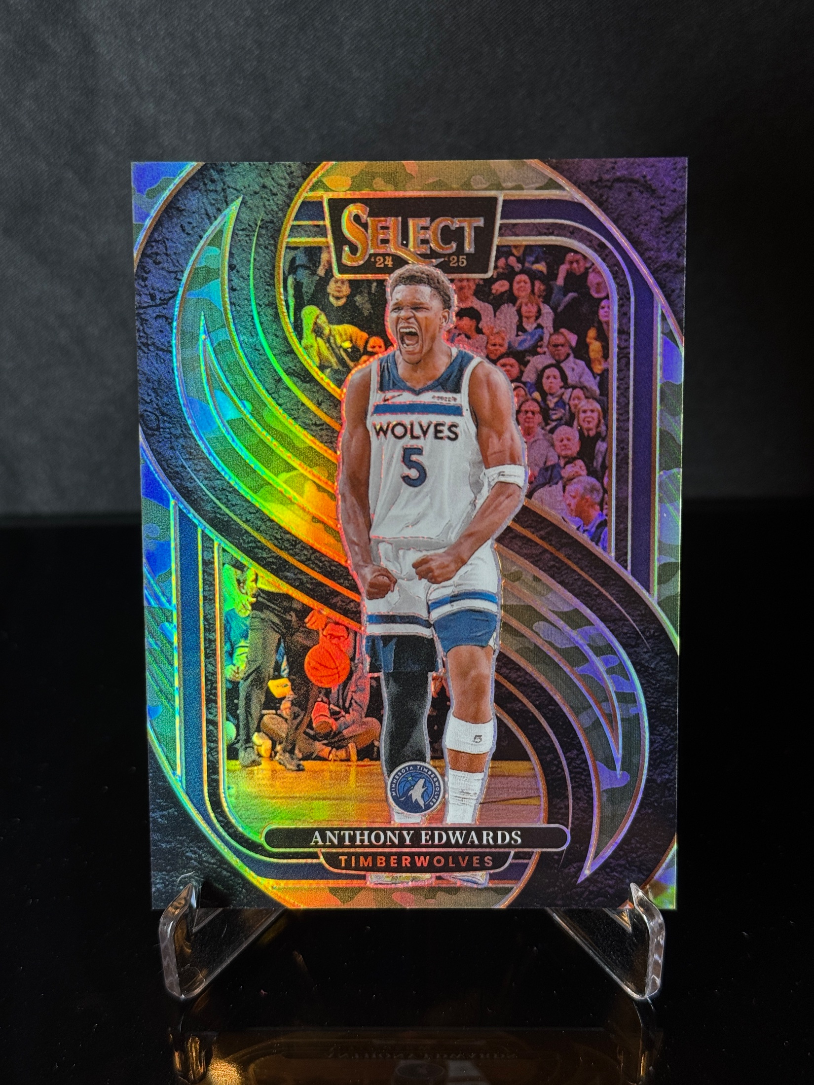 2024-25 Panini Select Anthony Edwards Green Camo Prizms front
