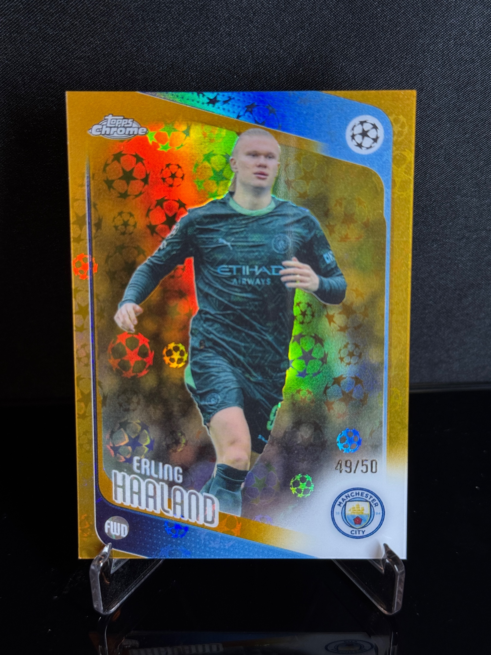 2025-26 Topps Chrome UEFA Champions League Erling Haaland Gold Starball front