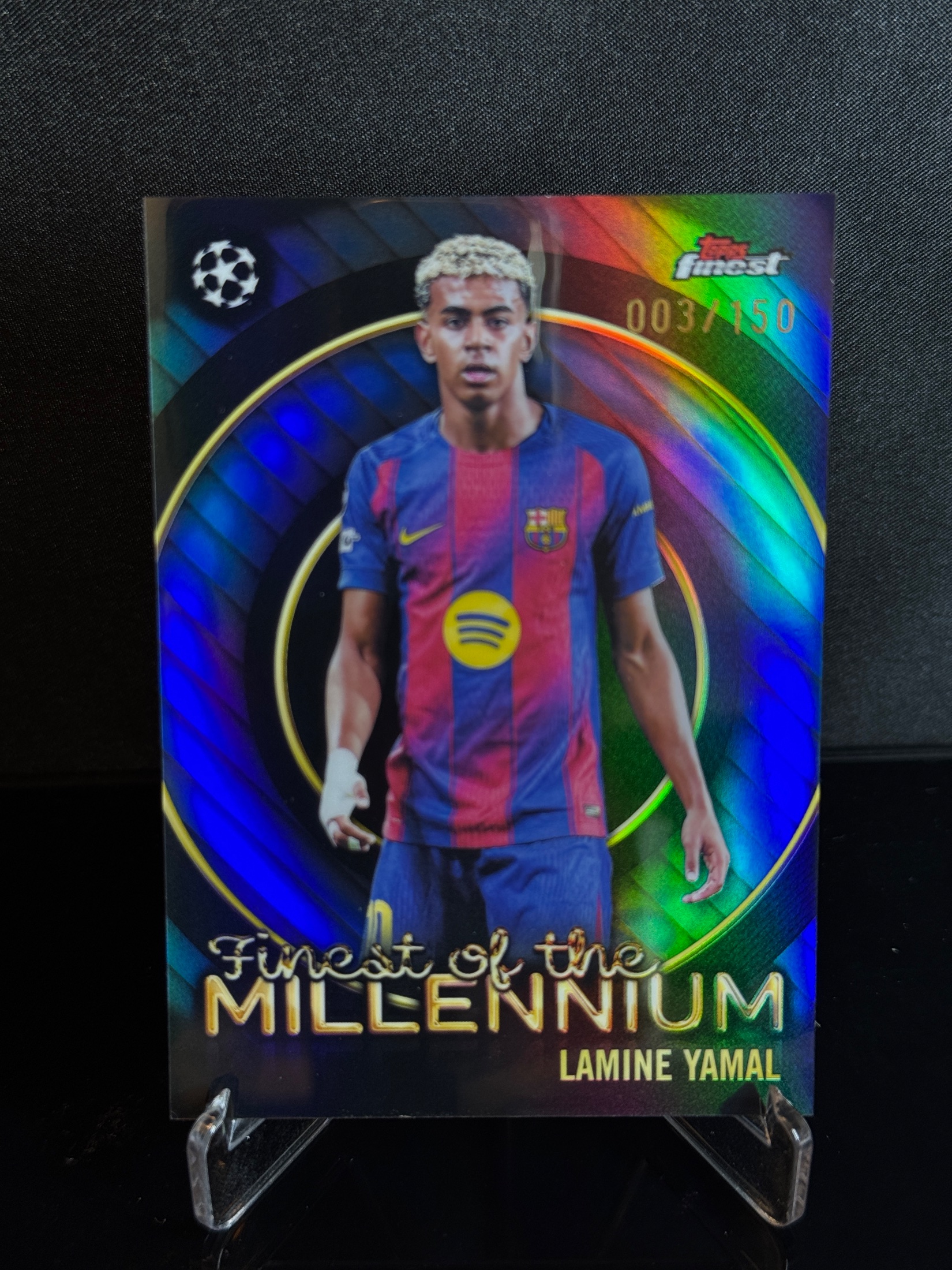 2025-26 Topps Finest UEFA Champions League Lamine Yamal Finest Of The Millennium Blue front